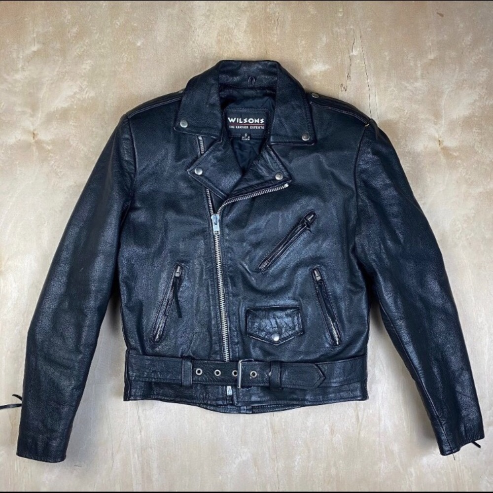 Wilsons Black Motorcycle Leather Jacket Small